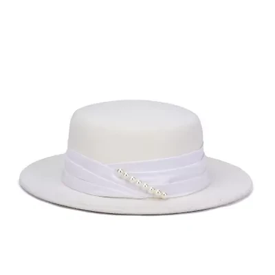 Women's Flat Top Hat With Pearl Accent