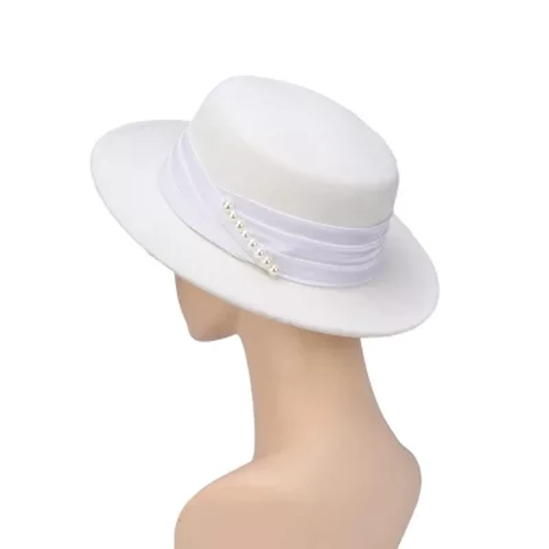 Women's Flat Top Hat With Pearl Accent