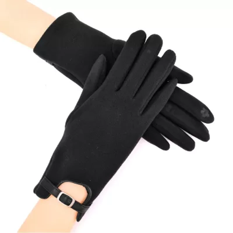 Women Faux Suede Gloves with Belted Cuff