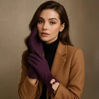 Women Faux Suede Gloves with Belted Cuff