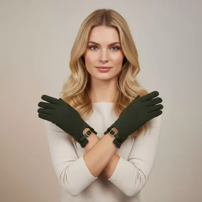 Women Faux Suede Gloves with Belted Cuff