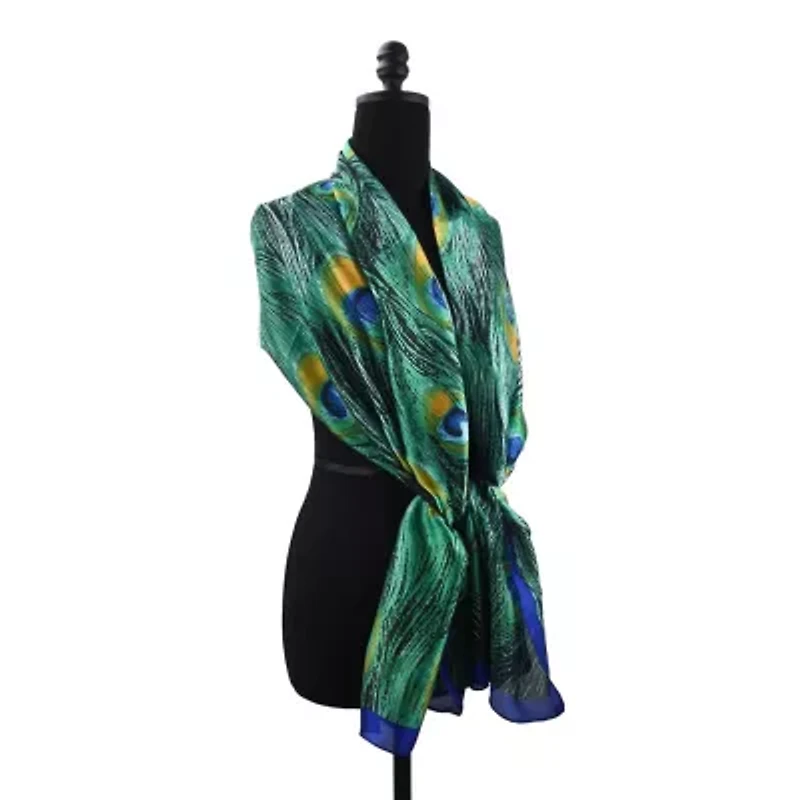 Women's Peacock Feather Patterned Wrap Scarf