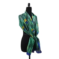Women's Peacock Feather Patterned Wrap Scarf