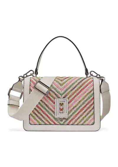  Simone Chevron Raffia Satchel Bag