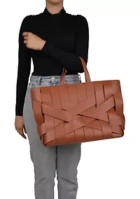 Woven Vegan Leather Tote