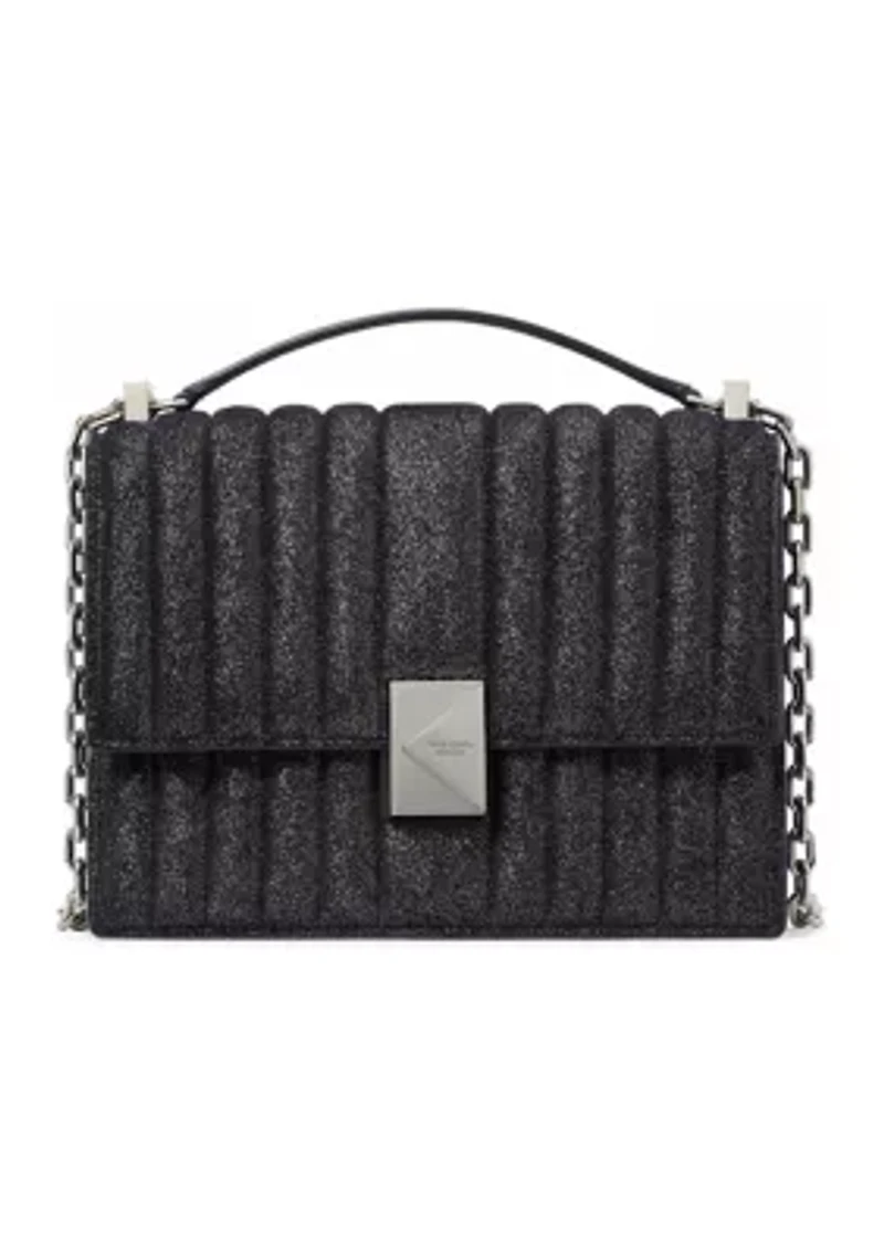 Tribeca Quilted Glitter Suede Chain Shoulder Bag