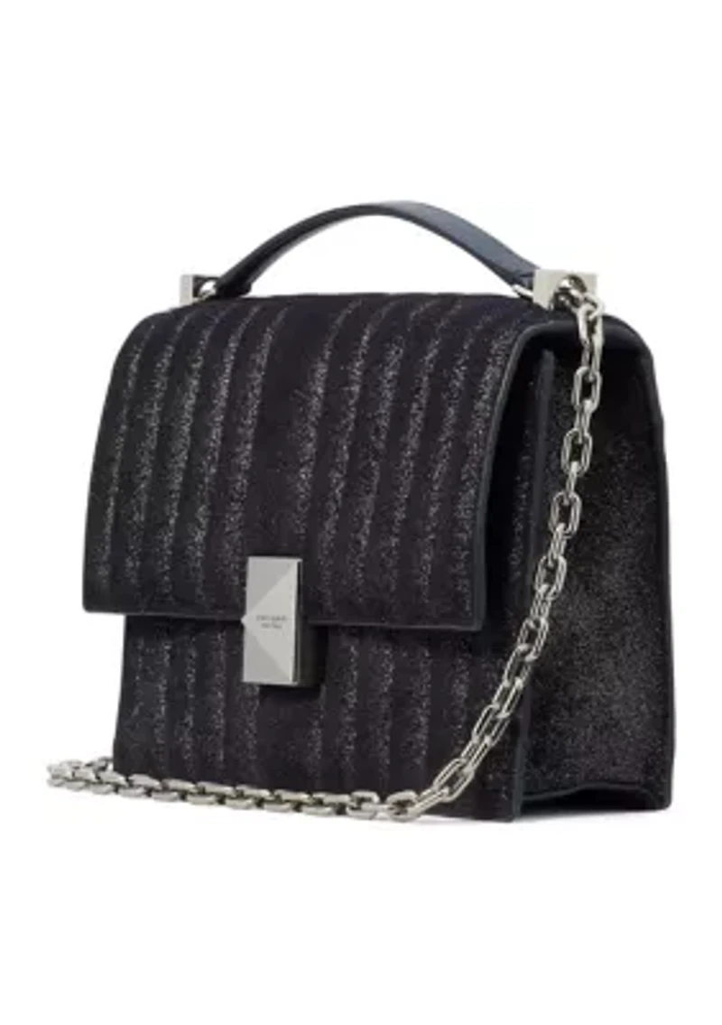 Tribeca Quilted Glitter Suede Chain Shoulder Bag