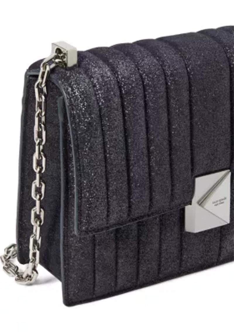 Tribeca Quilted Glitter Suede Chain Shoulder Bag