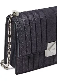 Tribeca Quilted Glitter Suede Chain Shoulder Bag