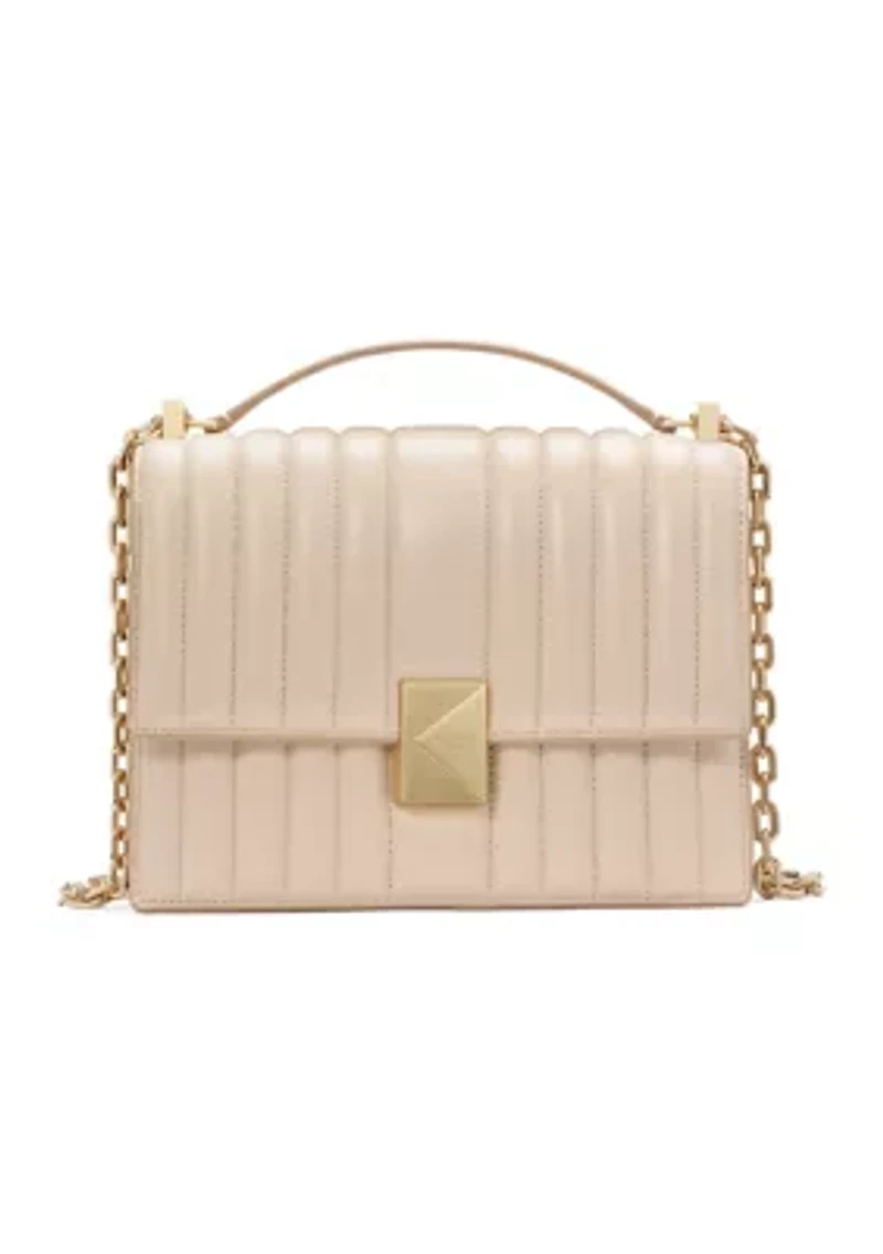 Deco Pebbled Leather Chain Shoulder Bag