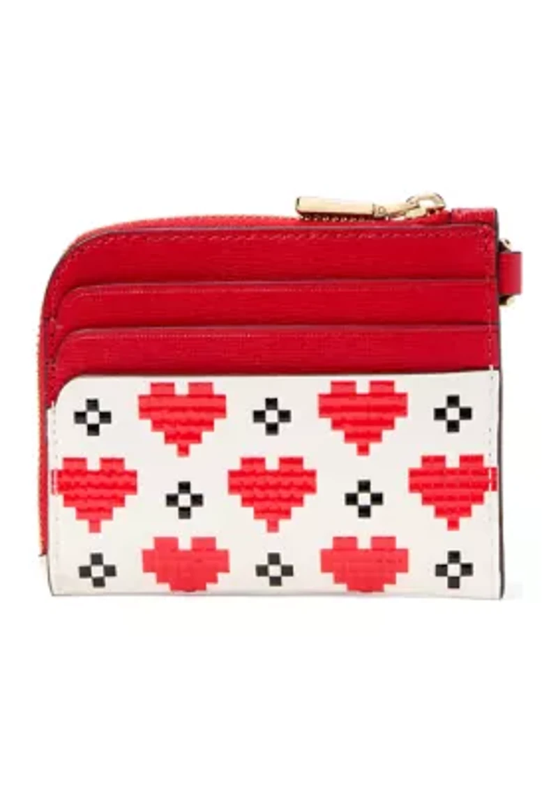 Devin Pixel Hearts Embossed Saffiano Leather Coin Card Case Wristlet