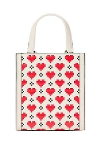 Manhattan Pixel Hearts Embossed Saffiano Leather Mini Tote 