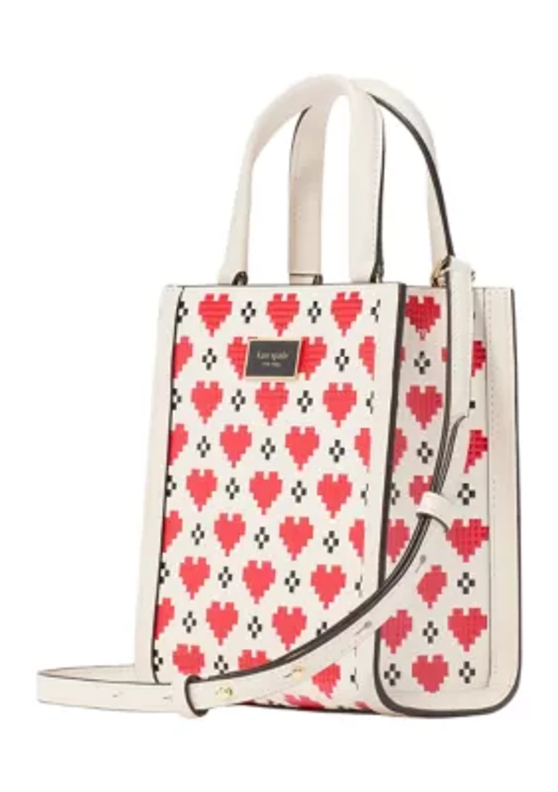 Manhattan Pixel Hearts Embossed Saffiano Leather Mini Tote 