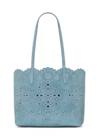 Do It All Flower Perforated Denim Large Tote Bag 
