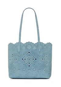 Do It All Flower Perforated Denim Large Tote Bag 
