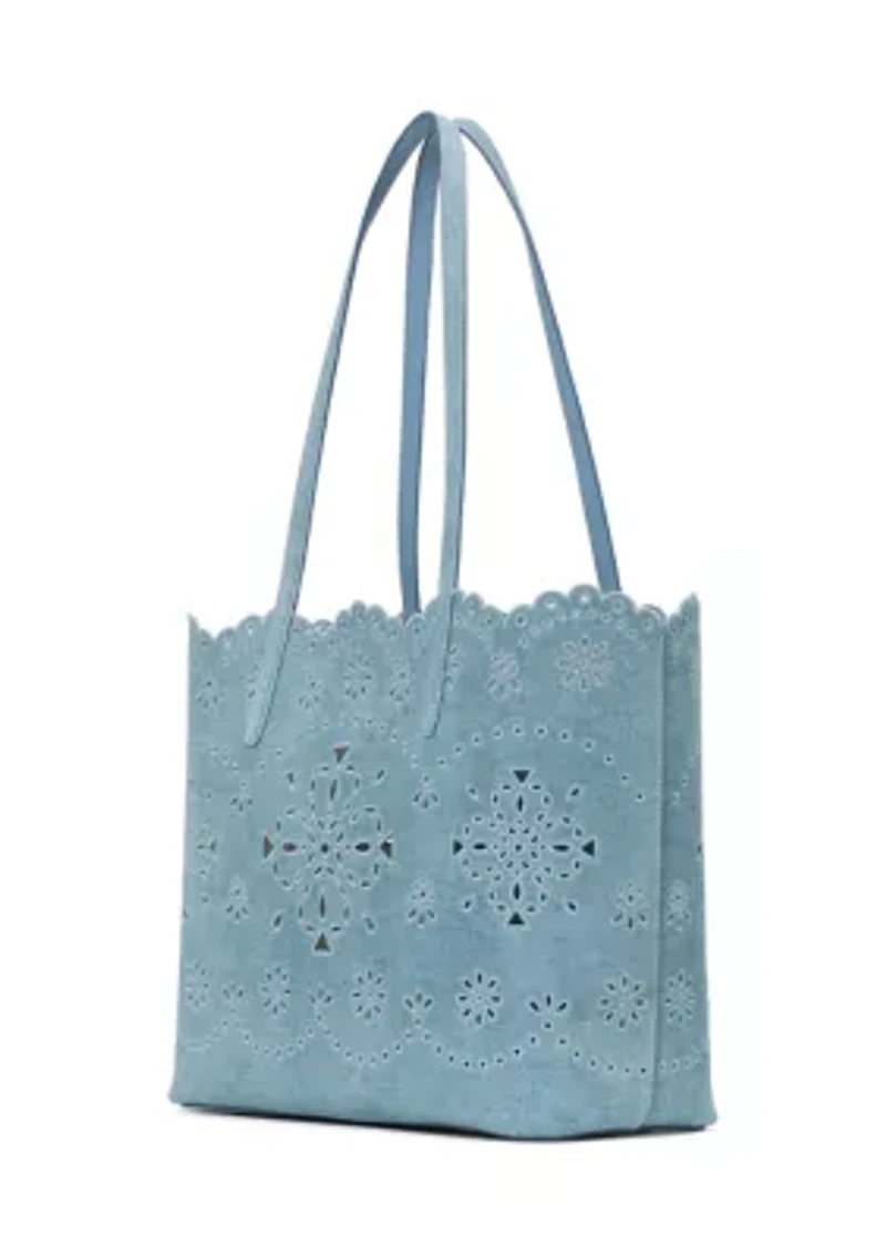 Do It All Flower Perforated Denim Large Tote Bag 
