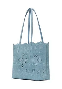 Do It All Flower Perforated Denim Large Tote Bag 