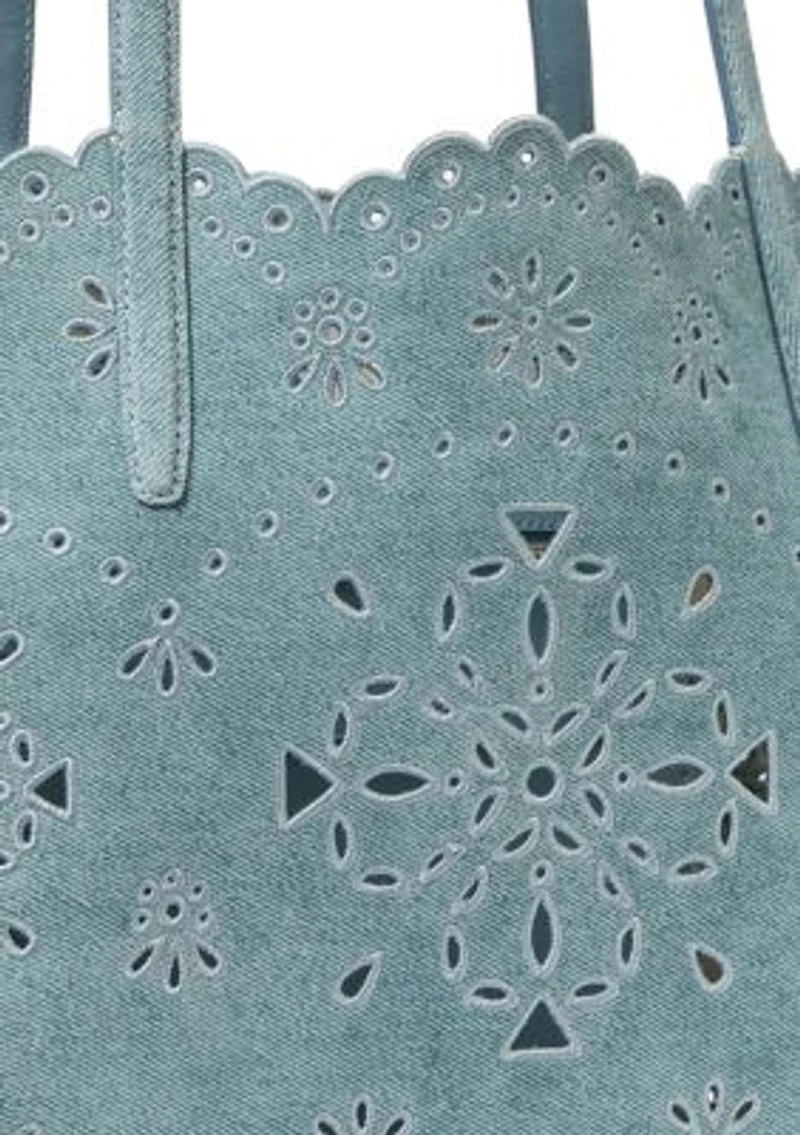 Do It All Flower Perforated Denim Large Tote Bag 