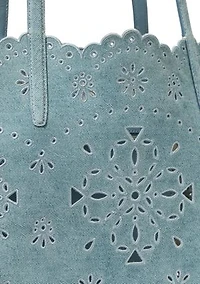 Do It All Flower Perforated Denim Large Tote Bag 