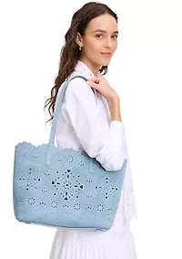 Do It All Flower Perforated Denim Large Tote Bag 