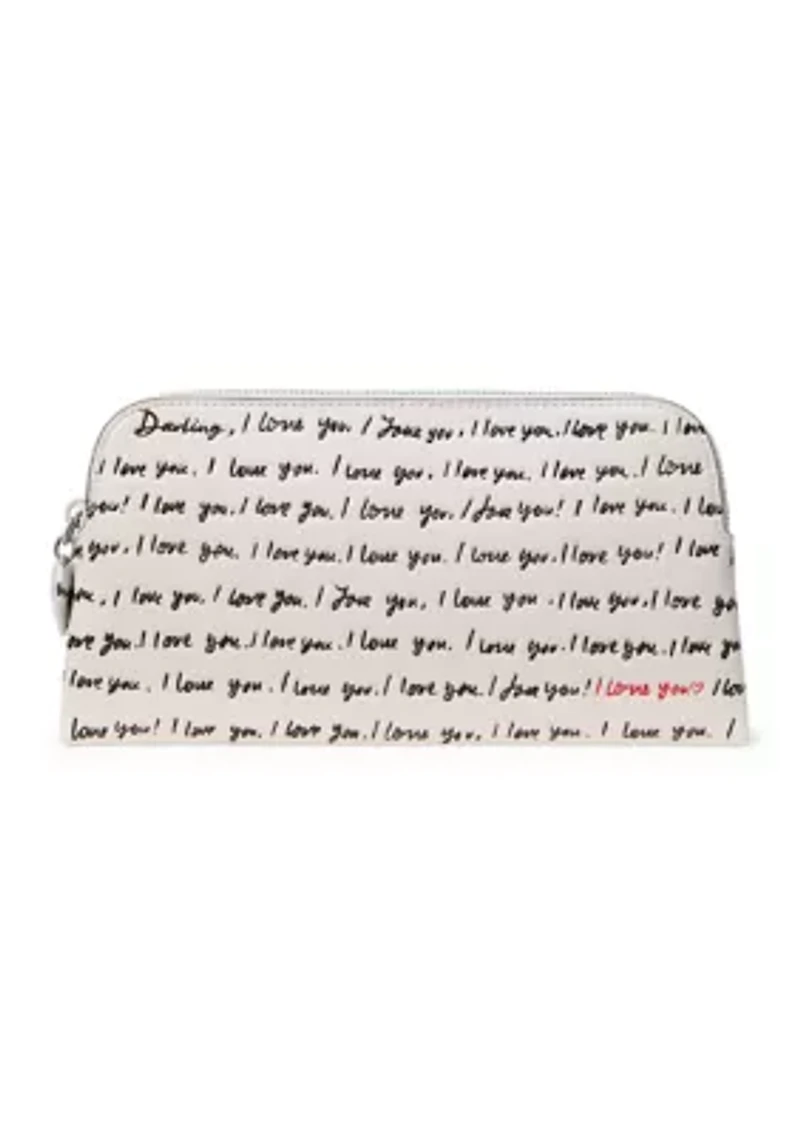 Devin "I Love You" Script Embossed Leather Pouch