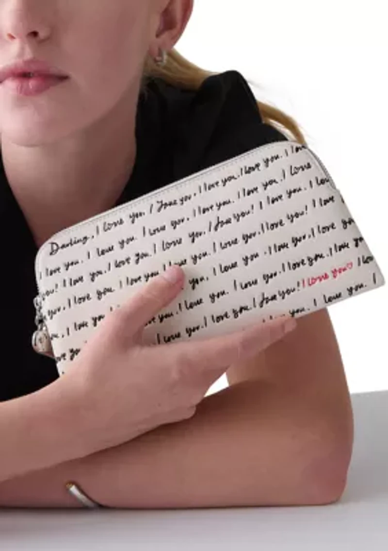 Devin "I Love You" Script Embossed Leather Pouch