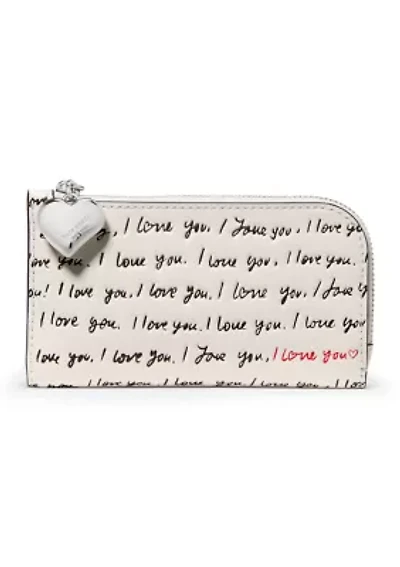 Devin "I Love You" Script Embossed Leather Small Bi-Fold Wallet