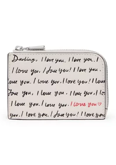 "I Love You" Embossed Leather Mini Zip Card Case
