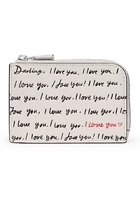 "I Love You" Embossed Leather Mini Zip Card Case 