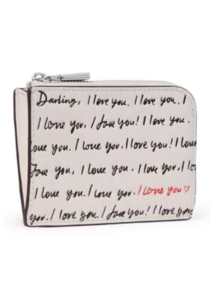 "I Love You" Embossed Leather Mini Zip Card Case 