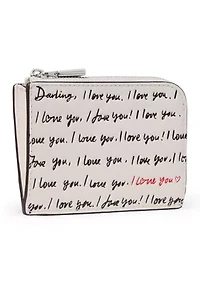"I Love You" Embossed Leather Mini Zip Card Case 