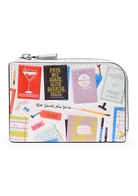 Smooth Leather "Best Seller" Print Mini Zip Card Case 