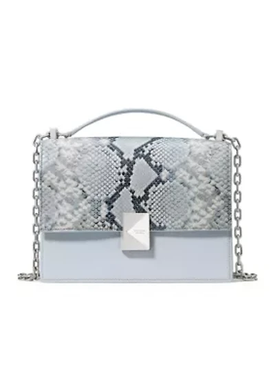 Deco Chain Embossed Snake Print Shoulder Bag