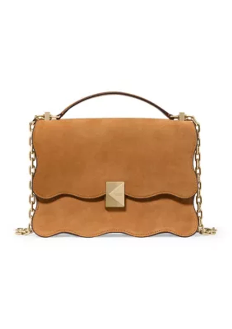 Deco Wavy Suede Chain Shoulder Bag