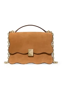 Deco Wavy Suede Chain Shoulder Bag