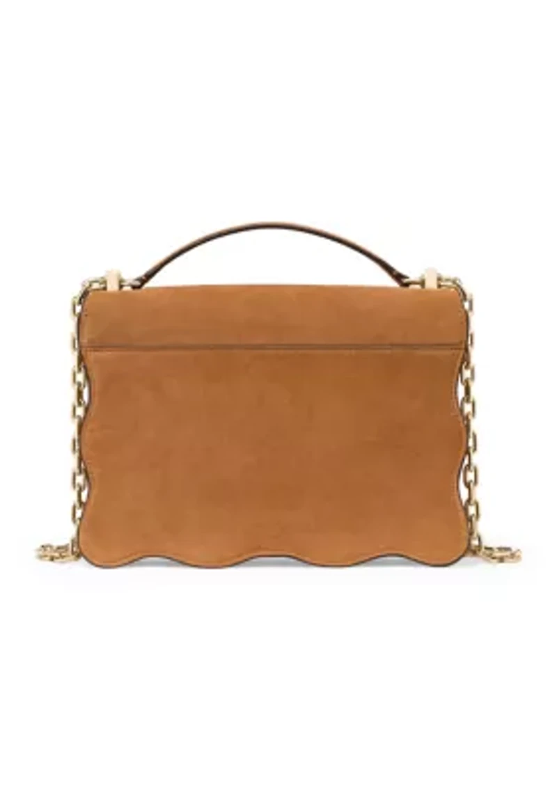 Deco Wavy Suede Chain Shoulder Bag