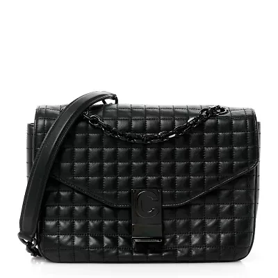 Celine Calfskin Quilted Medium C Bag Black -FINAL SALE NO RETURNS