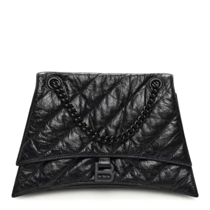 Balenciaga Crushed Calfskin Quilted Matte Black Hardware Medium Crush Chain Bag Black -FINAL SALE NO RETURNS