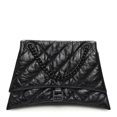 Balenciaga Crushed Calfskin Quilted Matte Black Hardware Medium Crush Chain Bag Black -FINAL SALE NO RETURNS