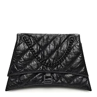 Balenciaga Crushed Calfskin Quilted Matte Black Hardware Medium Crush Chain Bag Black -FINAL SALE NO RETURNS