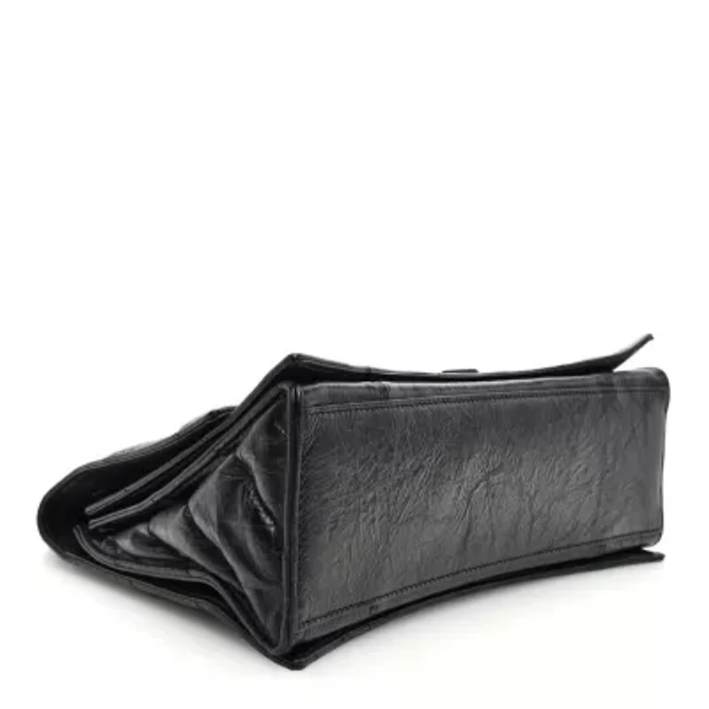 Balenciaga Crushed Calfskin Quilted Matte Black Hardware Medium Crush Chain Bag Black -FINAL SALE NO RETURNS