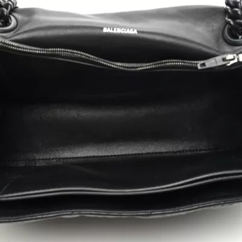 Balenciaga Crushed Calfskin Quilted Matte Black Hardware Medium Crush Chain Bag Black -FINAL SALE NO RETURNS