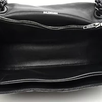 Balenciaga Crushed Calfskin Quilted Matte Black Hardware Medium Crush Chain Bag Black -FINAL SALE NO RETURNS