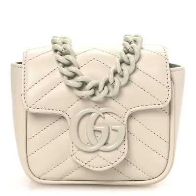 Gucci Calfskin Matelasse Monochrome GG Marmont Chain Mini Belt Bag Black -FINAL SALE NO RETURNS