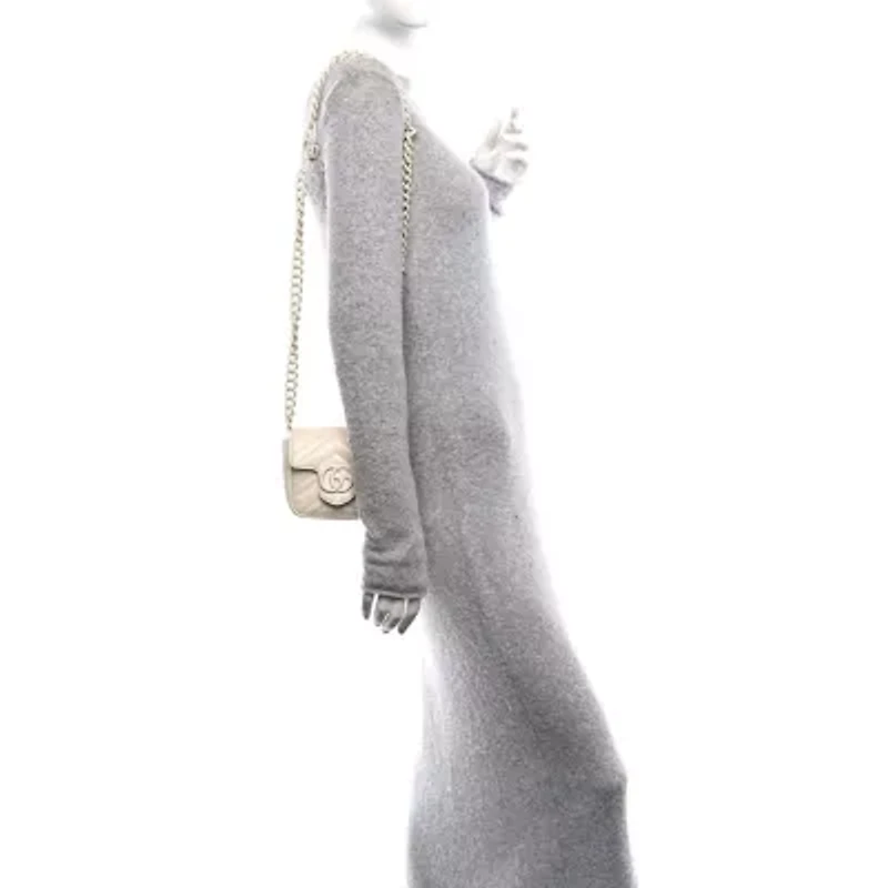 Gucci Calfskin Matelasse Monochrome GG Marmont Chain Mini Belt Bag Black -FINAL SALE NO RETURNS