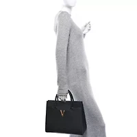 Versace Grained Calfskin Large Virtus Top Handle Shoulder Bag Black -FINAL SALE NO RETURNS