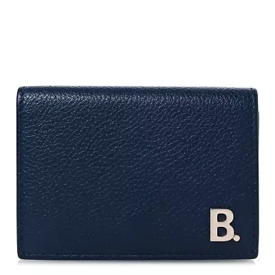 Balenciaga Grained Calfskin Men's Mini B Trifold Wallet Navy -FINAL SALE NO RETURNS