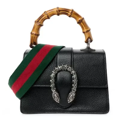 Gucci Dollar Calfskin Crystal Web Mini Dionysus Bamboo Top Handle Bag Black Black Diamond -FINAL SALE NO RETURNS