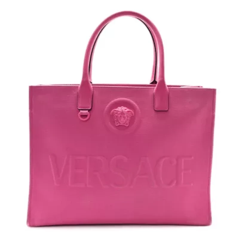 Versace Canvas Calfskin Large La Medusa Tote Bag Fuchsia -FINAL SALE NO RETURNS