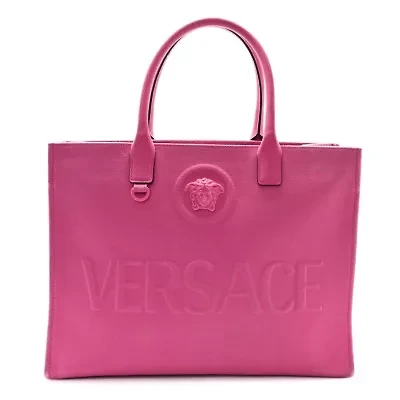 Versace Canvas Calfskin Large La Medusa Tote Bag Fuchsia -FINAL SALE NO RETURNS